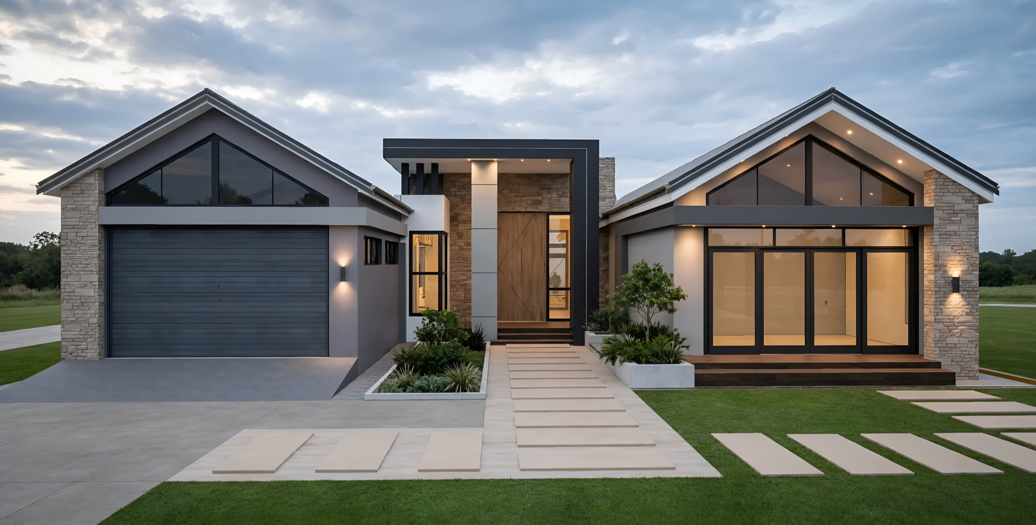 Modern gabled residence, front view